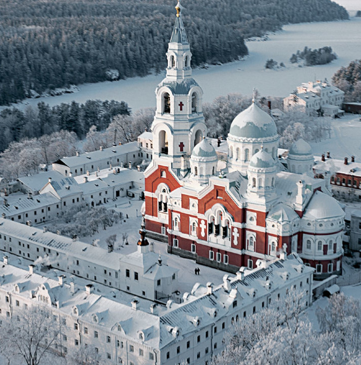 Валаамский монастырь. Вид с квадрокоптера. Зима.